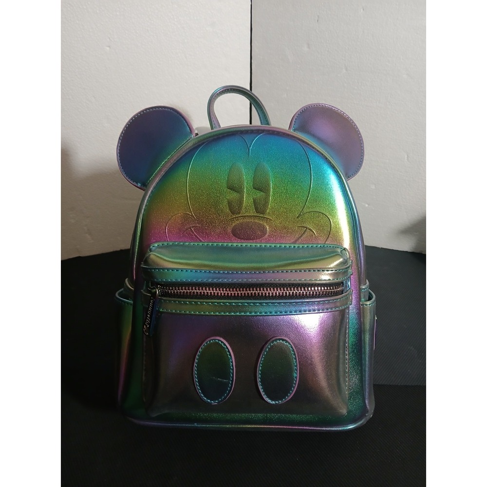 LOUNGEFLY DISNEY Mickey Mouse Oil Slick Iridescent Mini Backpack Hologram